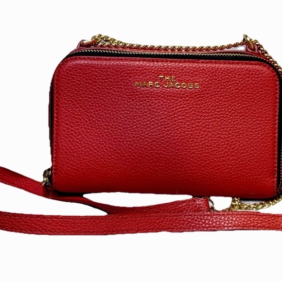 Marc Jacobs The Leather Crossbody Bag Deep Red With Gold Chain Strap - Picture 6 of 13